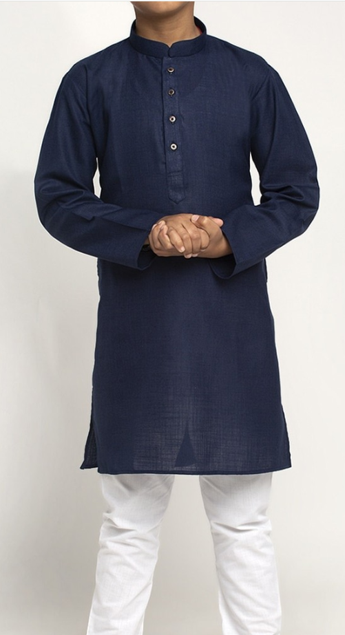 Boys Navy Blue & White Cotton Kurta with Pyjamas