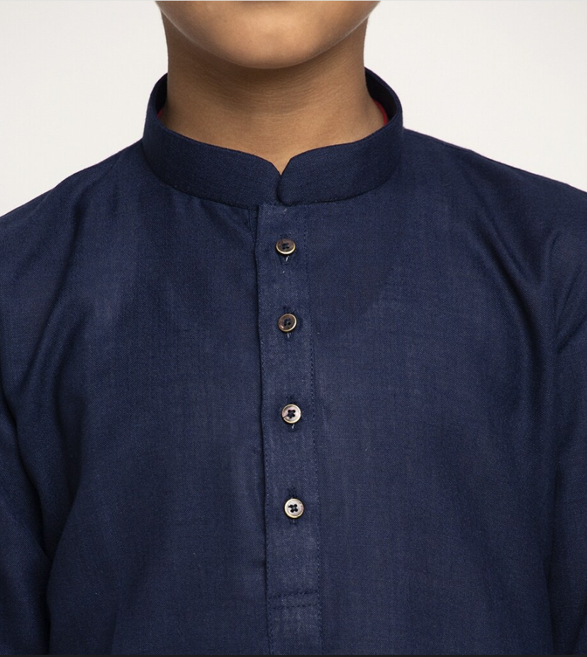 Boys Navy Blue & White Cotton Kurta with Pyjamas