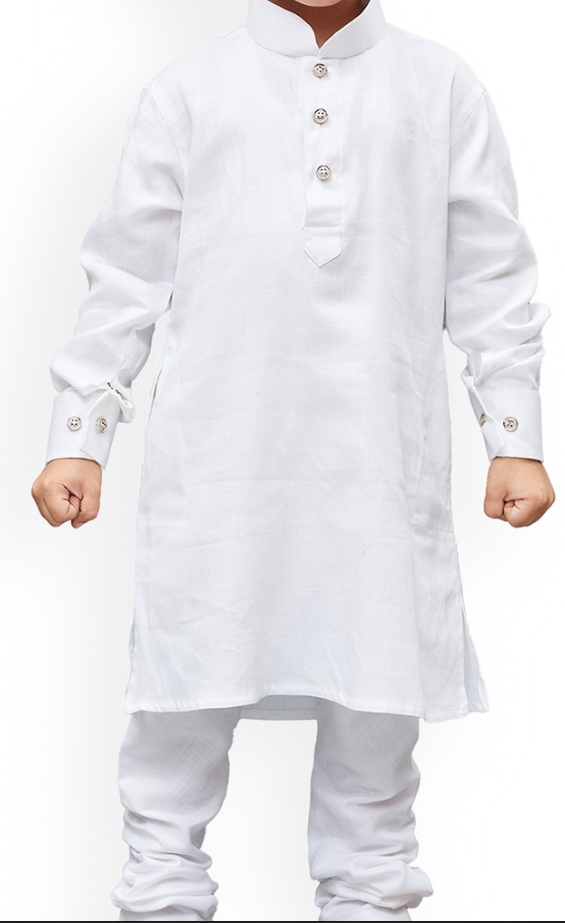 Boys White solid Kurta with Pyjama