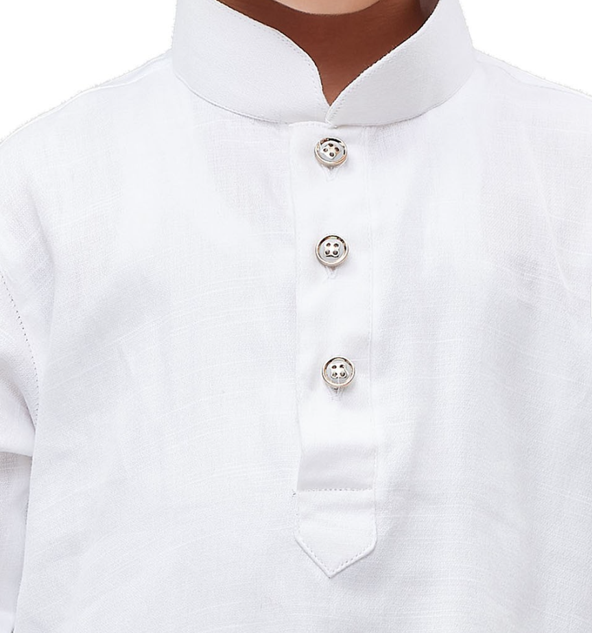 Boys White solid Kurta with Pyjama